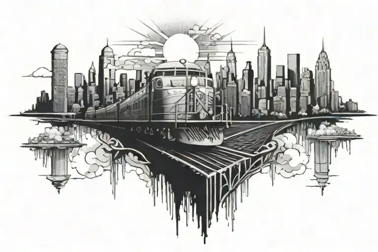 New York With Train And Street Lights