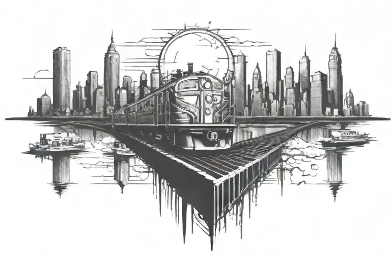 New York With Train And Street Lights