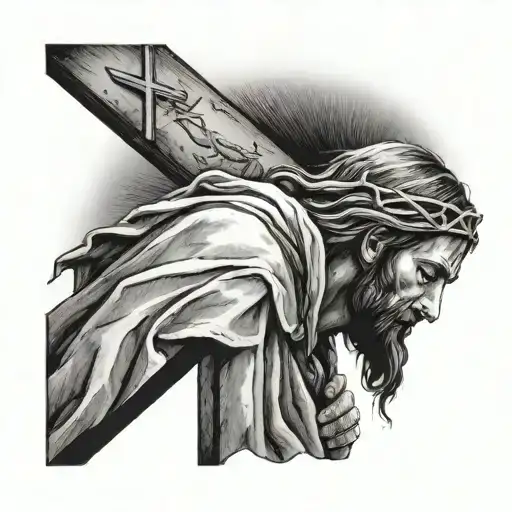 Side View Mother Marry Side View Of Jesus With A Cross