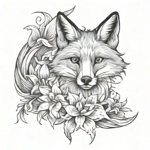 Fox With Lilies From Ribs To Hip