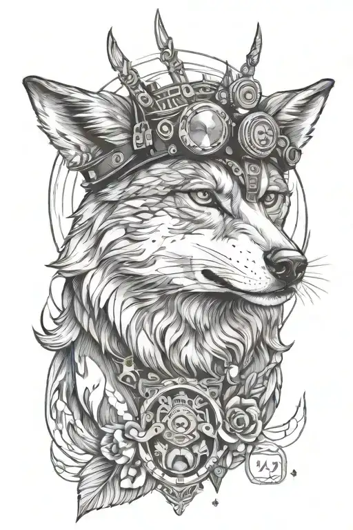 Wolf In Modern World With Owl Headgear