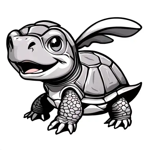 Cartoon Type Turtle With A Big Head And Very Happy And Joyous