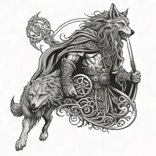 Full Sleeve Men Celtic God Radagast And His War Wolf
