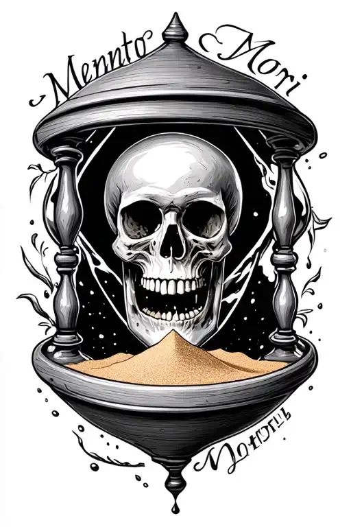 Memento Mori Written Along An Hourglass With The Sand Falling On A Skull