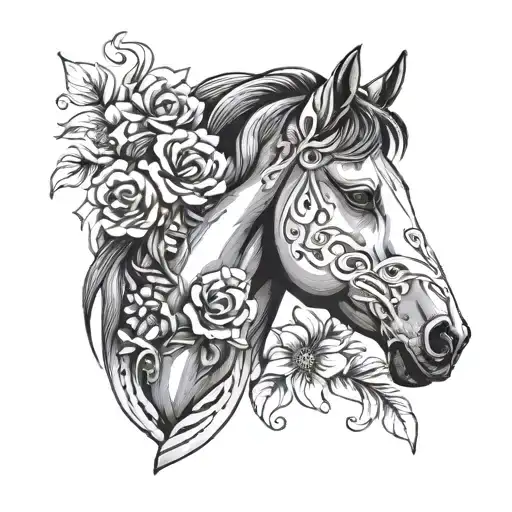 Horse Head With Flowers Around