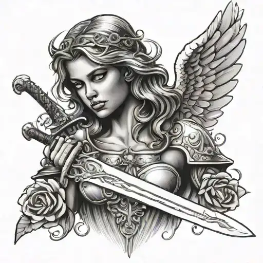 Guardian Angel With Beautiful Face And A Sword