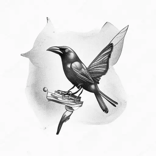 Crow With Butterfly Resting On Beak