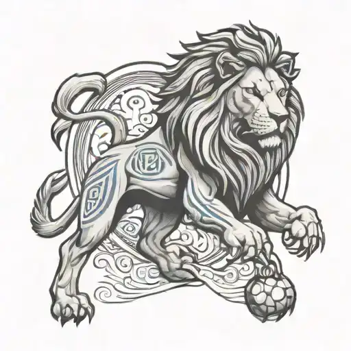 A Majestic Lion Wearing A Soccer Jersey With The Olympique De Marseille Emblem On The Chest