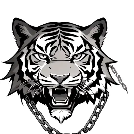 Japanese Anime Tiger Head With Chains