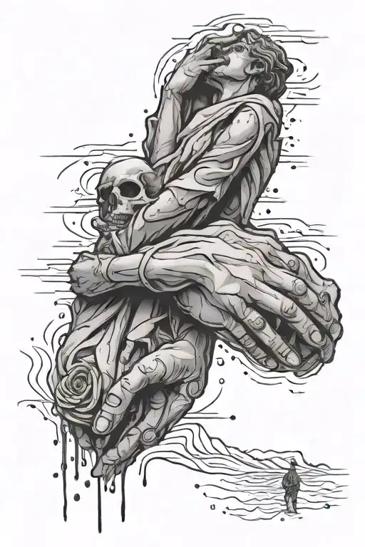 Sand Between Hands And Statues Of People Who Have Died For Love