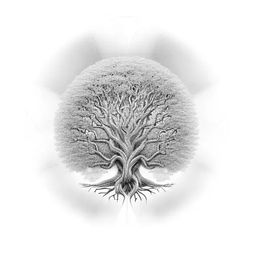 An Intricate Tree Of Life With Symbols Of Physics Intertwined In The Roots