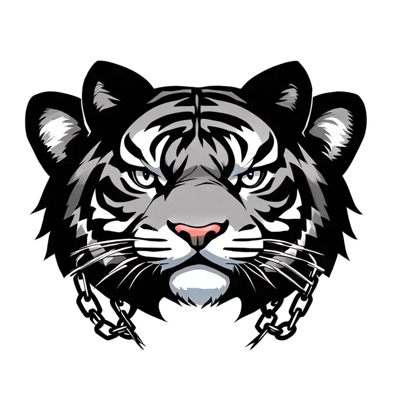 Japanese Anime Cartoon Tiger Head With Chains