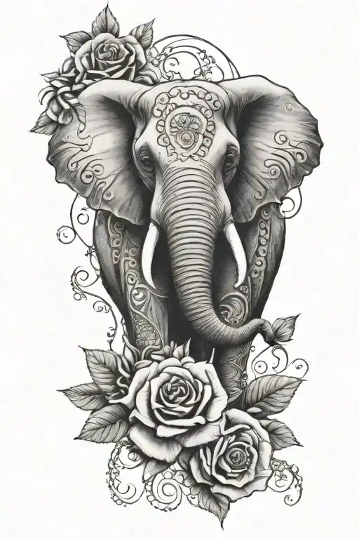 Elephant Adorned Roses Surrounded