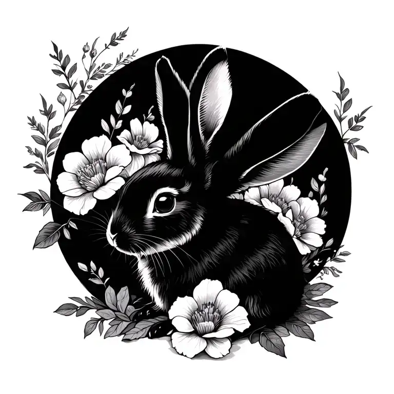 Rabbits And Flowers Intertwined