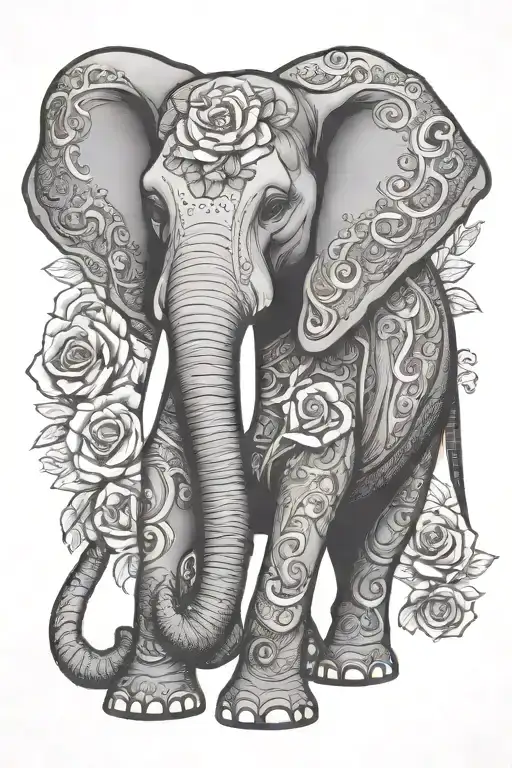 Elephant Adorned Roses Intertwined