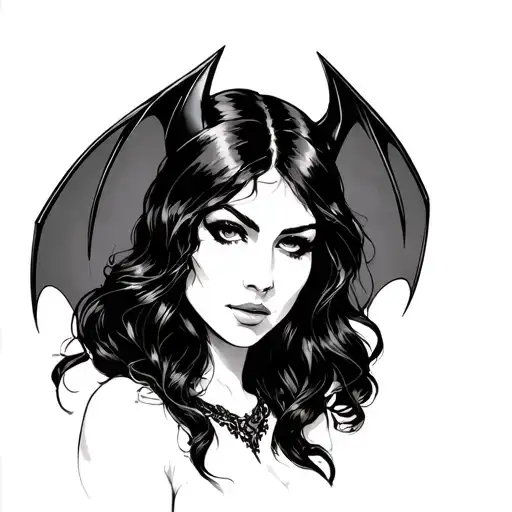 Womans Face With Bat Head Dress