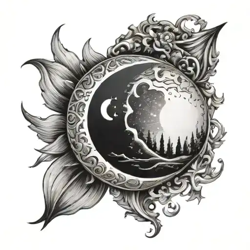 Half Sun Half Moon Merging Together