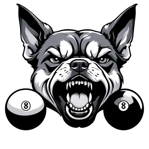 Angry Dog With 8 Ball In Mouth Open