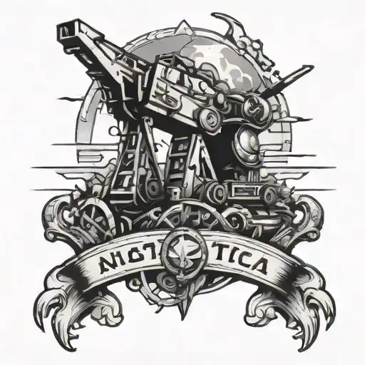 Nautical Symbol Combined With Mining Excavator Emerging