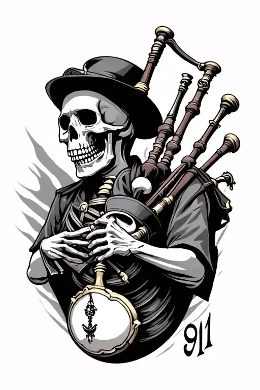 Skeleton Playing Bagpipes 911 Tribute