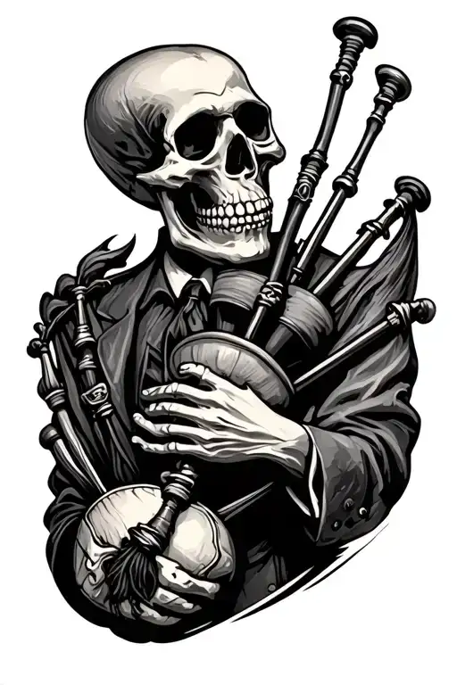 Skeleton Playing Bagpipes September 11 Tribute
