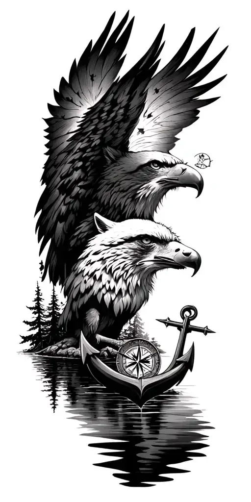 Anchor Compass Trees Lake Wolf Eagle