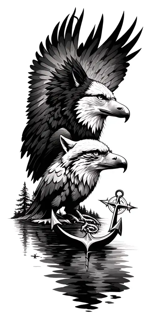 Anchor Compass Trees Lake Wolf Eagle