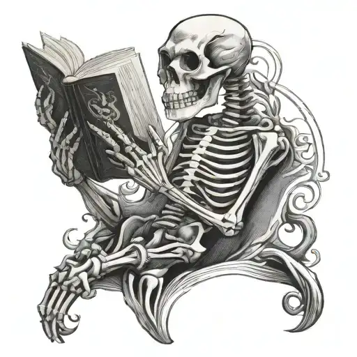 Skeleton Reading A Book With Snake