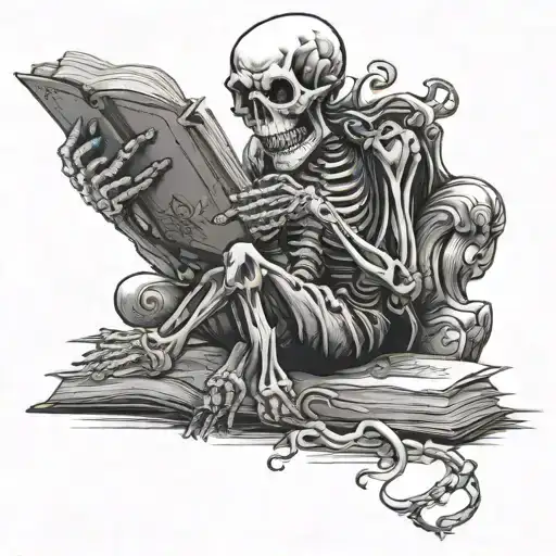 Skeleton Reading A Book With Snake