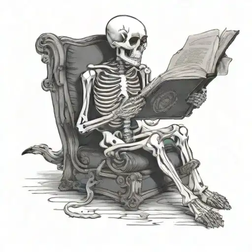 Skeleton Reading A Book With Snake