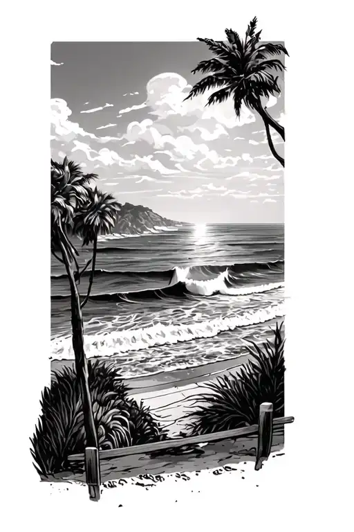 Oceanside California Scene Tattoo Street View Looking Into Ocean