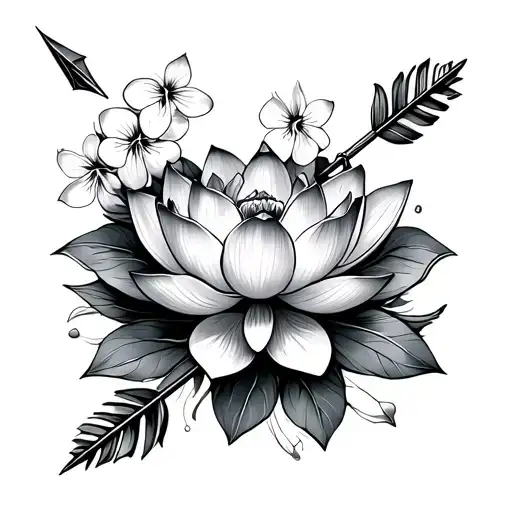 Lotus Flower With Arrow Surrounded By Violets