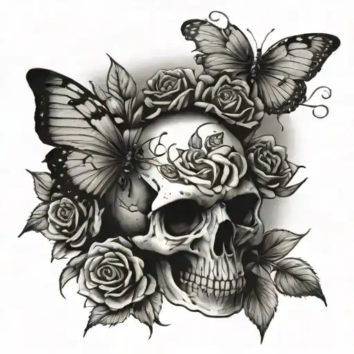 Rose Buterrfly Skull