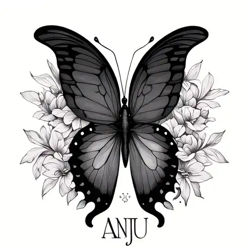 My Mother's Name Anju With A Butterfly Very Minimalist Black And White