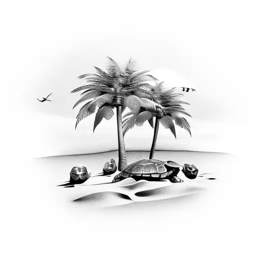 Palm Trees Forming The Shape Of A Turtle On A Beach