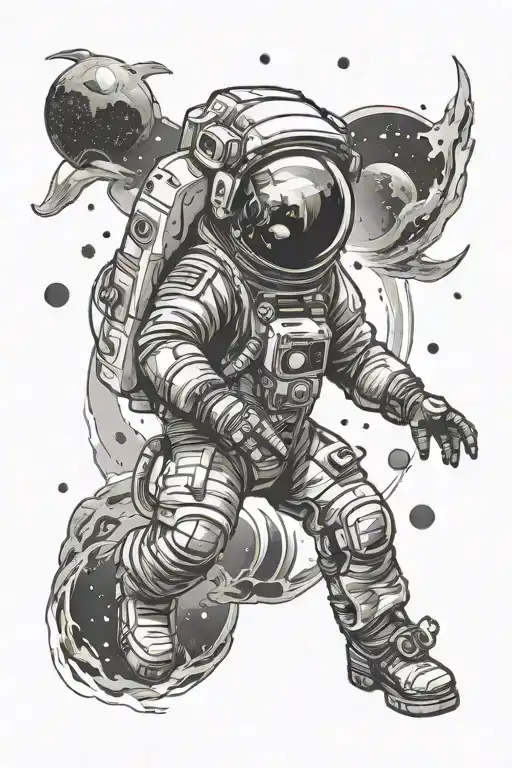 Maori Tattoo With Astronaut Floating