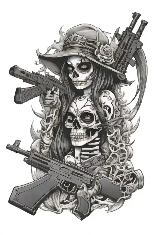 Girl Skull With Ak47