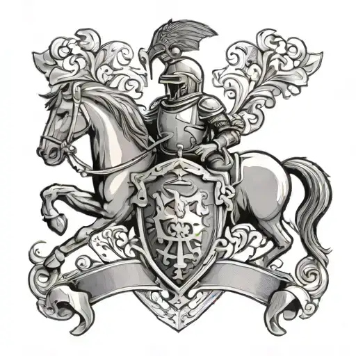 A Football-themed Coat Of Arms With A Knight's Helmet And Horse Crest