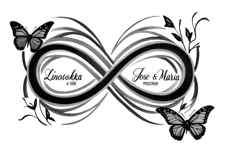 Infinity Symbol With The Names Linoshka Jose And Maria In The Lines With Butterflies