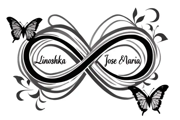 Infinity Symbol With The Names Linoshka Jose And Maria In The Lines With Butterflies