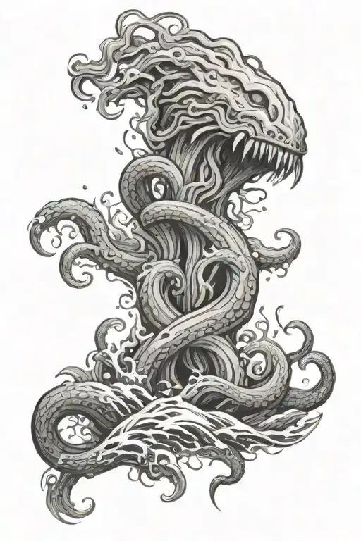 Waves And Kraken Emerging From The Depths