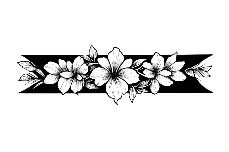 Floral Vertical Armband Tattoo With Snowdrop Flowers With Linework Outline