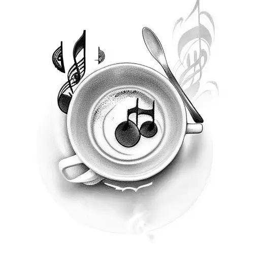 Design A Tattoo Of A Coffee Cup With Musical Symbols As Steam Coming Out