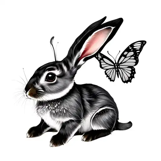 Oriental Zodiac Water Rabbit With Butterfly