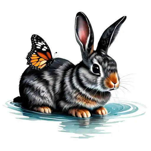 Oriental Zodiac Water Rabbit With Butterfly