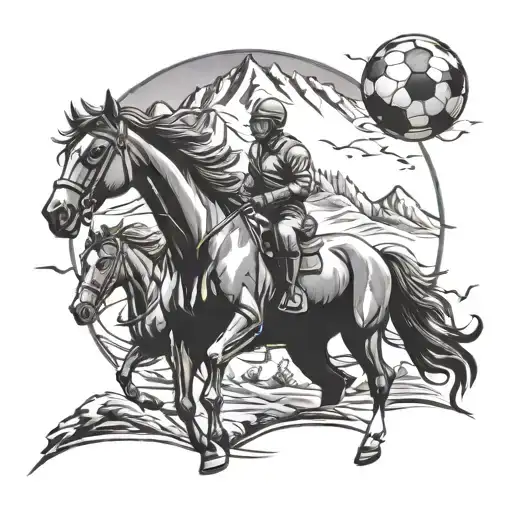 Mountains With Horses And Football