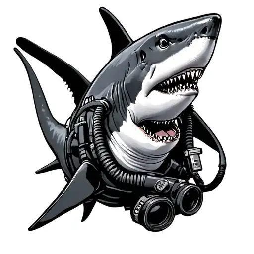 Hammerhead Shark In Scuba Diving Gear