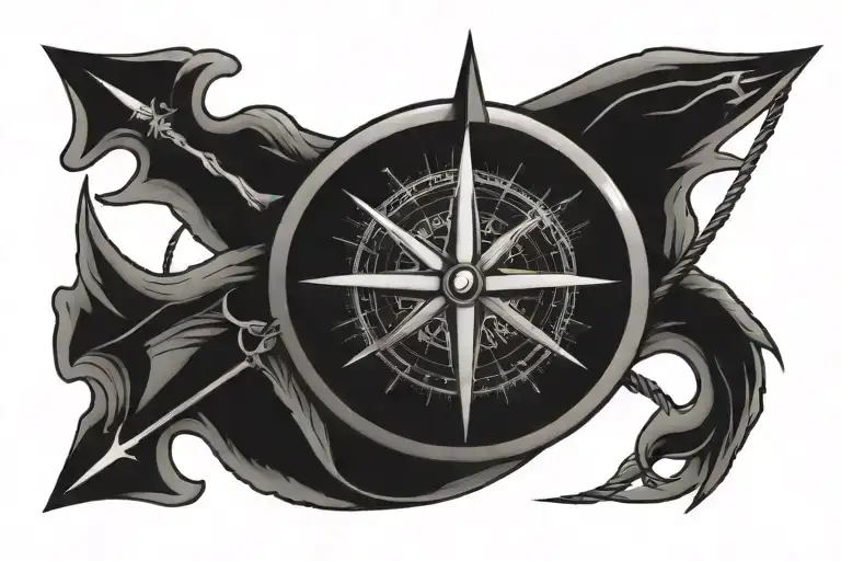 Nautical Compass With Fish Bone Arrow