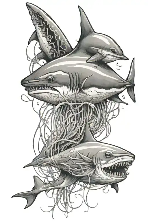 Jellyfish And Shark Swimming