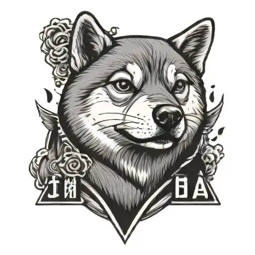 Cartoon Shiba Dog Inside With Japanese Letters